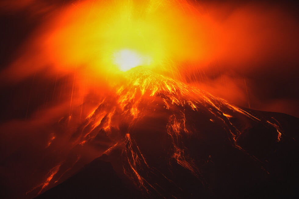 Lava flows out of the crater of the Fuego Volcano, as seen from San Juan Alotenango, Guatemala, Tuesday, Aug. 4, 2026. (AP