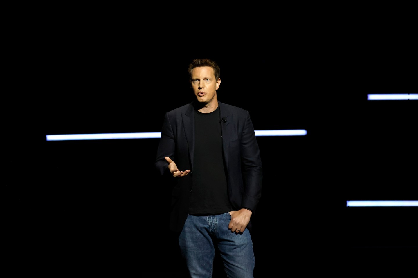 David Ellison, CEO of Paramount, speaks onstage at the Paramount Pictures presentation at The Dolby Colosseum at Caesars